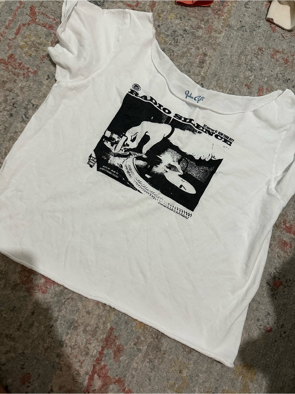 Brandy Melville White Crop Tee with Black Graphic